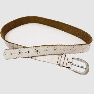 Dockers White Floral Tooled Leather Belt